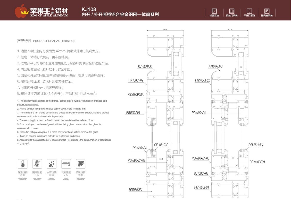 KJ108內開(kāi)  外開(kāi)斷橋鋁合金金鋼網(wǎng)一體窗